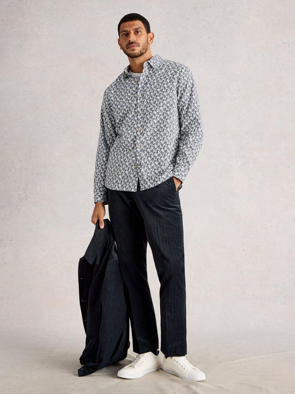 Finsbury Monkey Printed Shirt in WHITE PR - MODEL FRONT