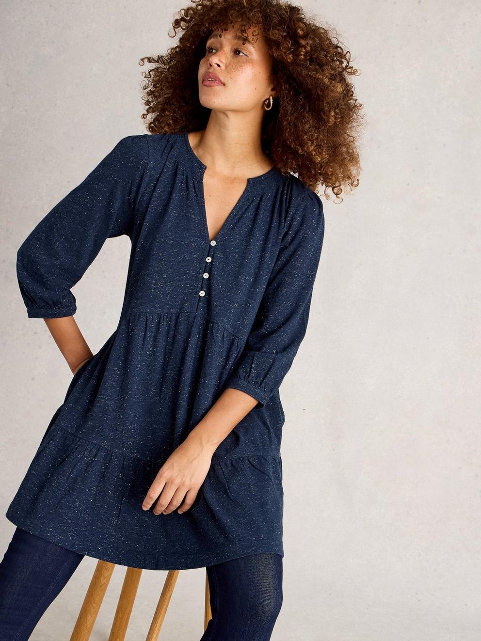 MARLIE SPARKLE TUNIC in DARK NAVY - LIFESTYLE