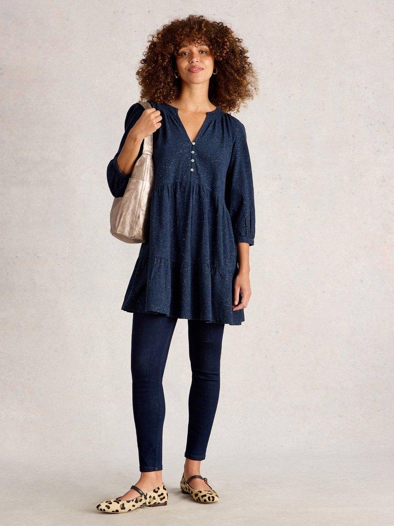 MARLIE SPARKLE TUNIC in DARK NAVY - MODEL FRONT