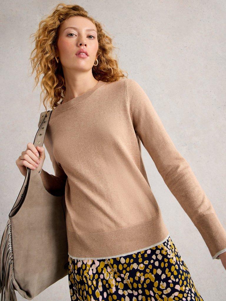 KATIE LONG SLEEVE JUMPER in LGT NAT - MODEL DETAIL