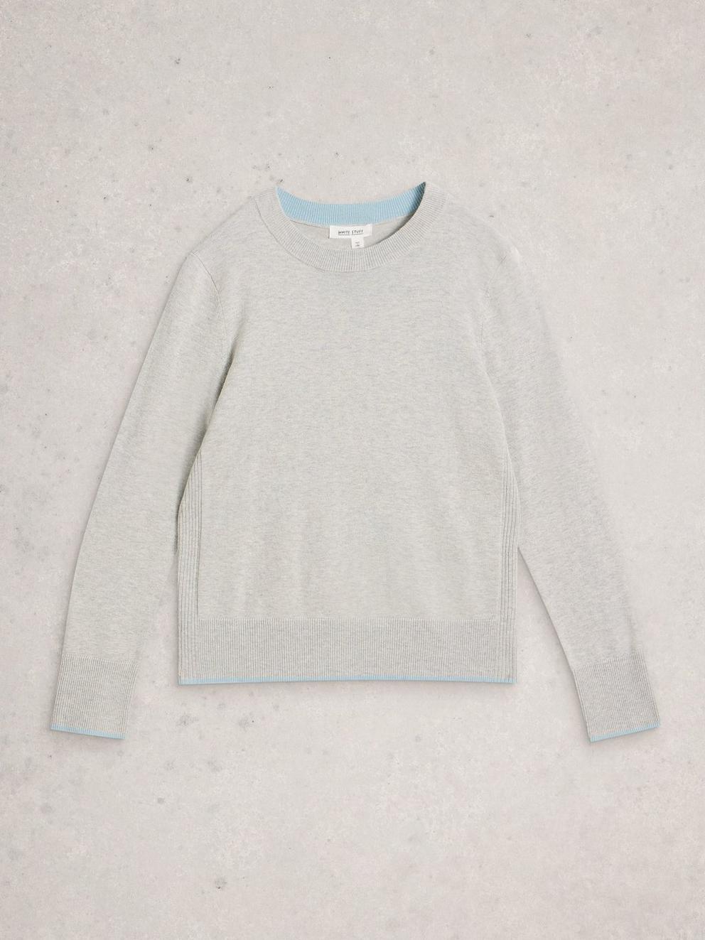 KATIE LONG SLEEVE JUMPER in MID GREY - FLAT FRONT