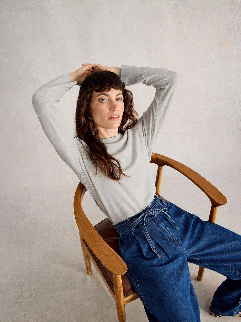 KATIE LONG SLEEVE JUMPER in MID GREY - LIFESTYLE