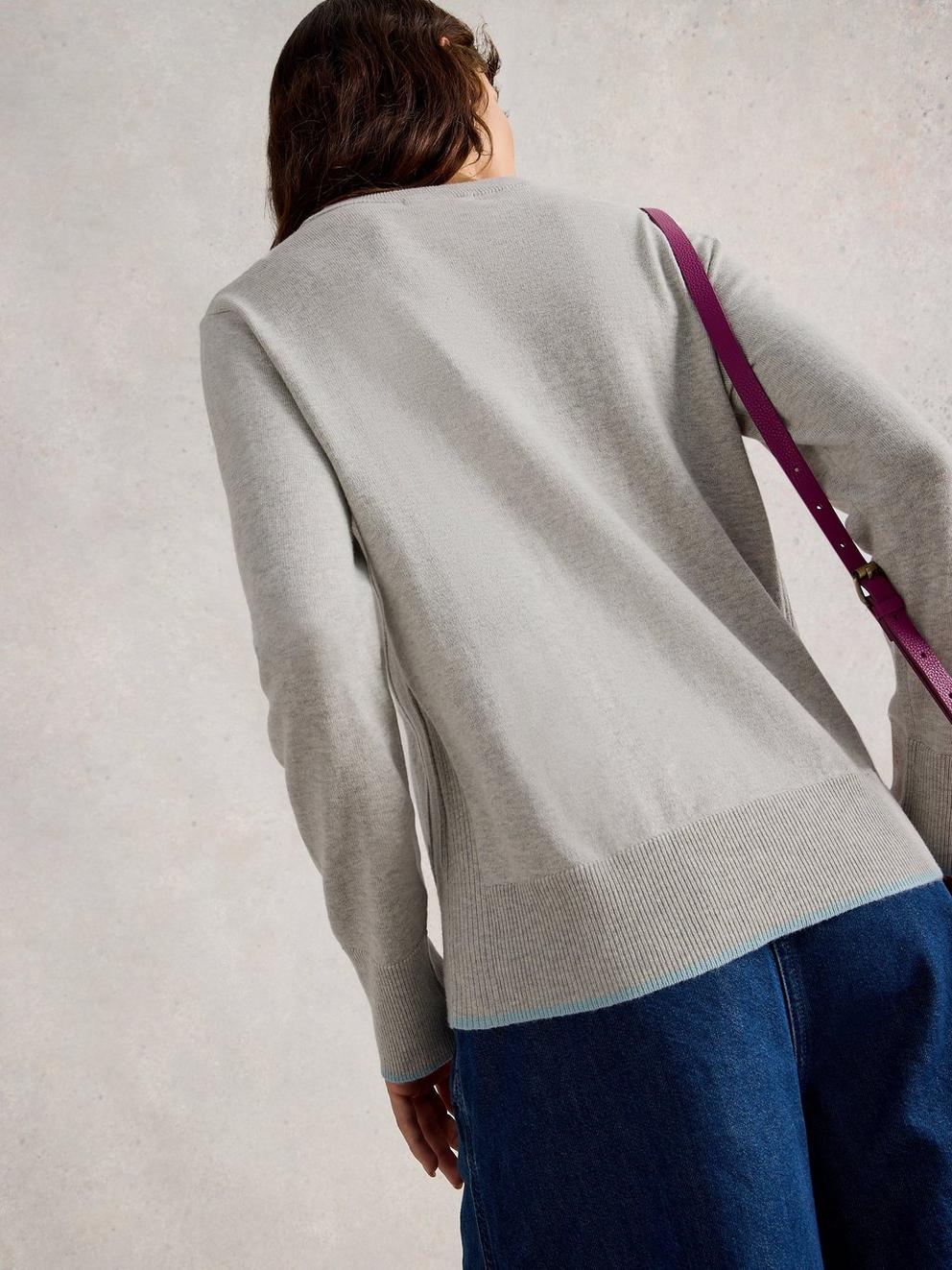 KATIE LONG SLEEVE JUMPER in MID GREY - MODEL BACK