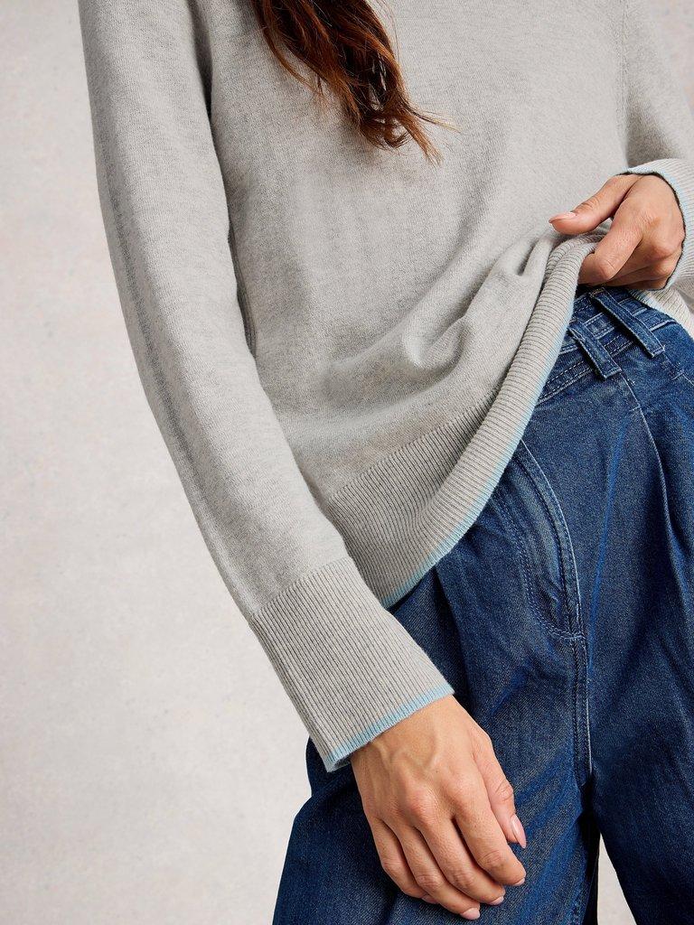 KATIE LONG SLEEVE JUMPER in MID GREY - MODEL DETAIL