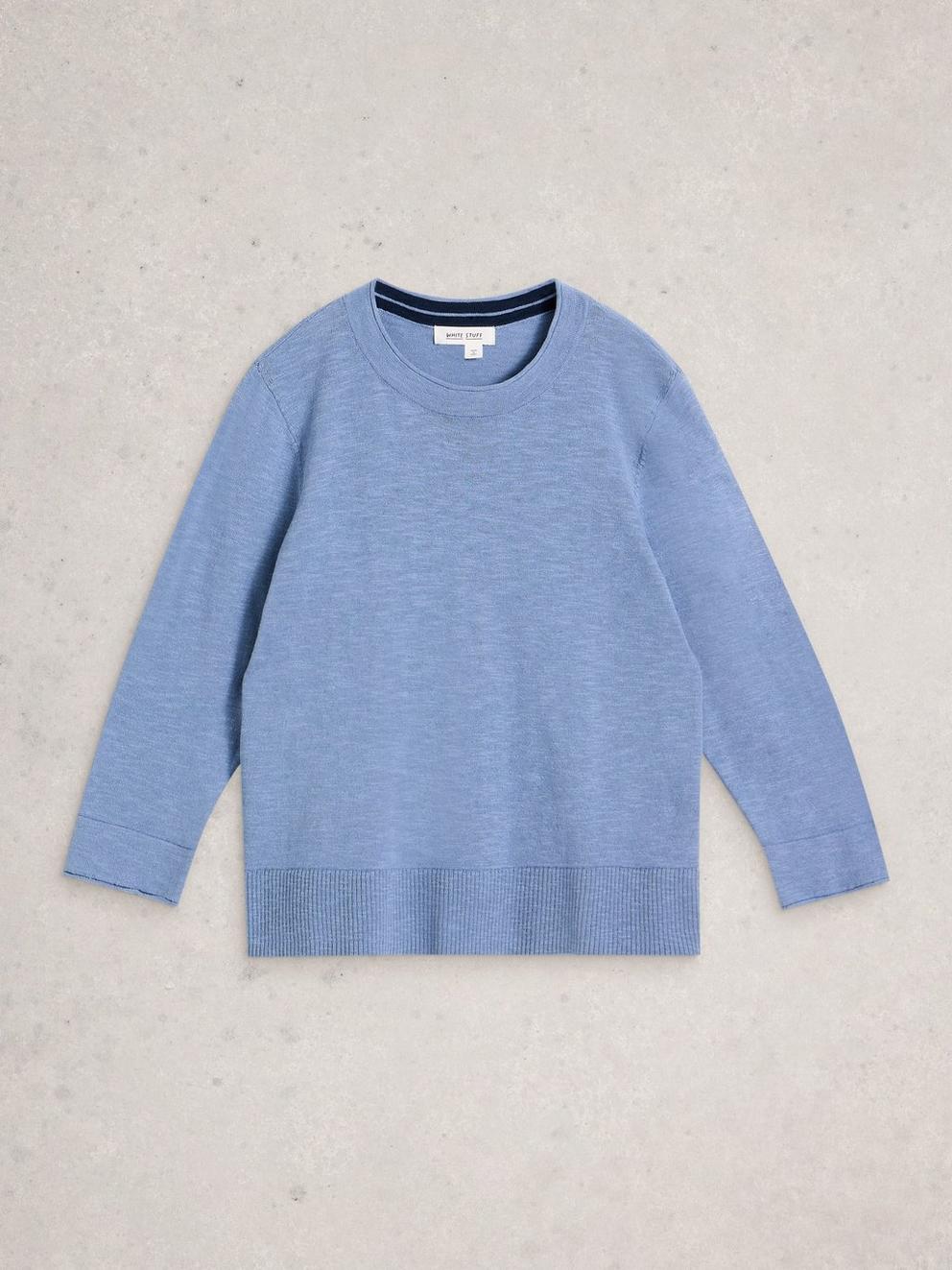 LOIS LINEN BLEND JUMPER in MID BLUE - FLAT FRONT