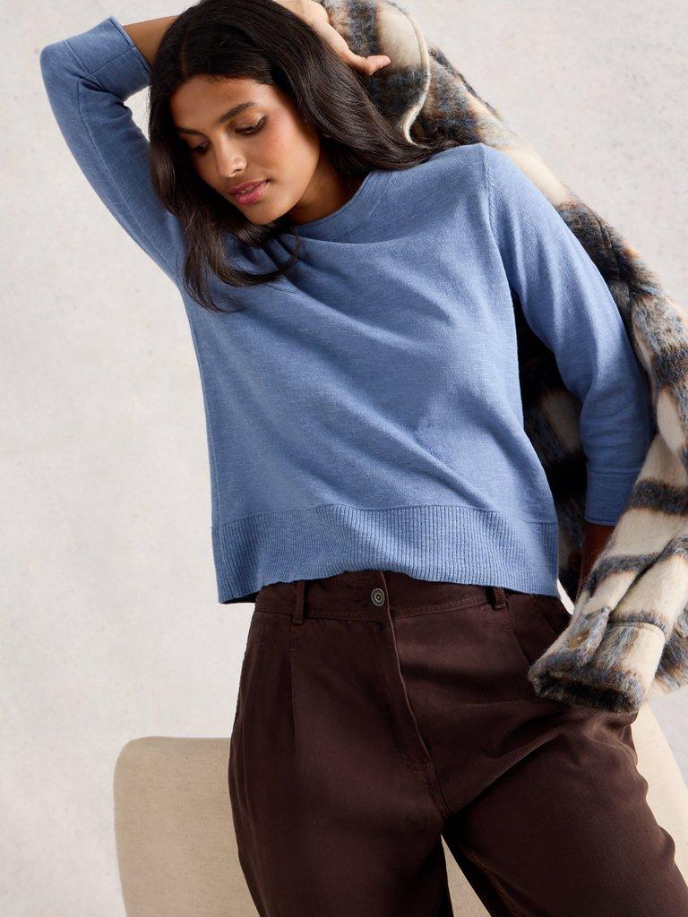 LOIS LINEN BLEND JUMPER in MID BLUE - LIFESTYLE