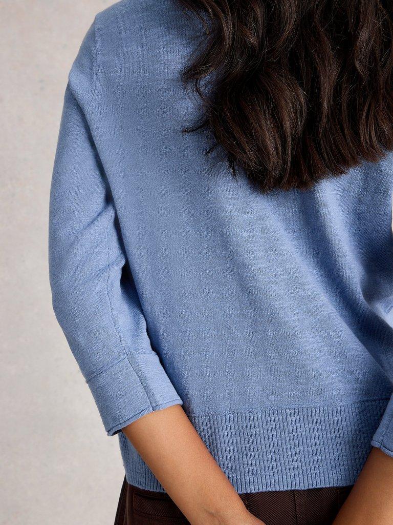 LOIS LINEN BLEND JUMPER in MID BLUE - MODEL BACK
