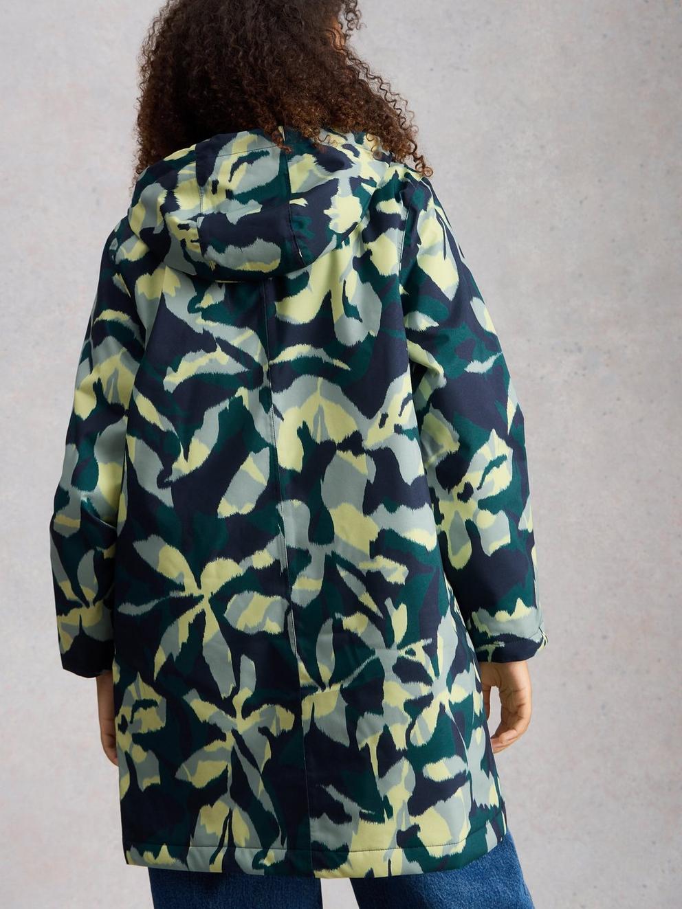 Willow Waterproof Hooded Coat in TEAL PR - MODEL BACK