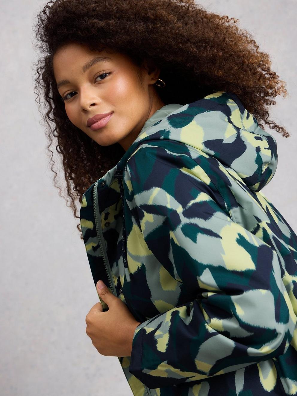 Willow Waterproof Hooded Coat in TEAL PR - MODEL DETAIL