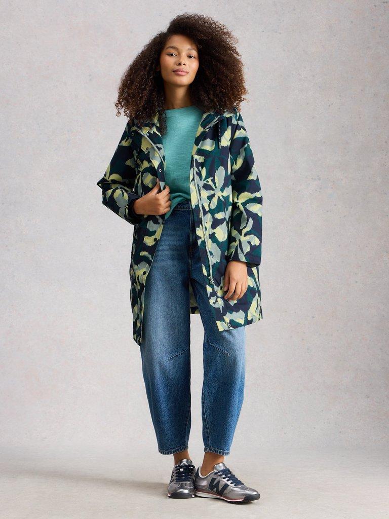 Willow Waterproof Hooded Coat in TEAL PR - MODEL FRONT