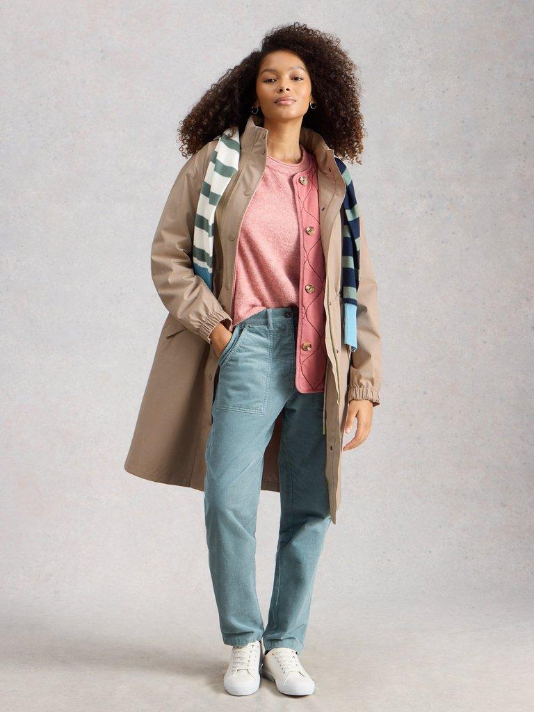 Beth Waterproof Coat in LGT NAT - MODEL FRONT