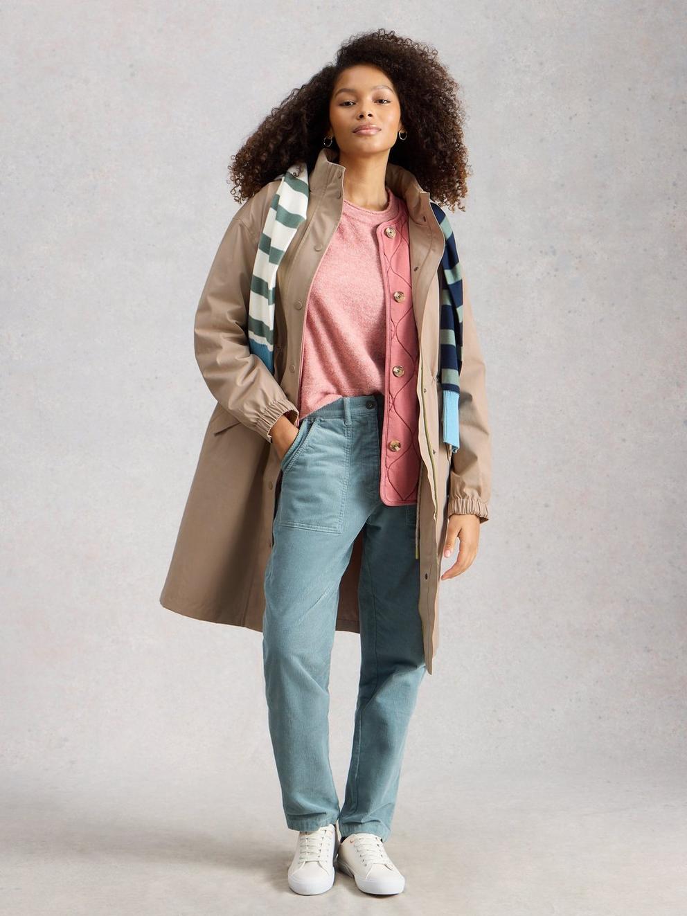 Beth Waterproof Coat in LGT NAT - MODEL FRONT