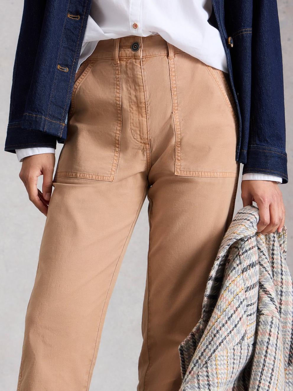 Twister Chino Ankle Length Trouser in DK NAT - MODEL DETAIL
