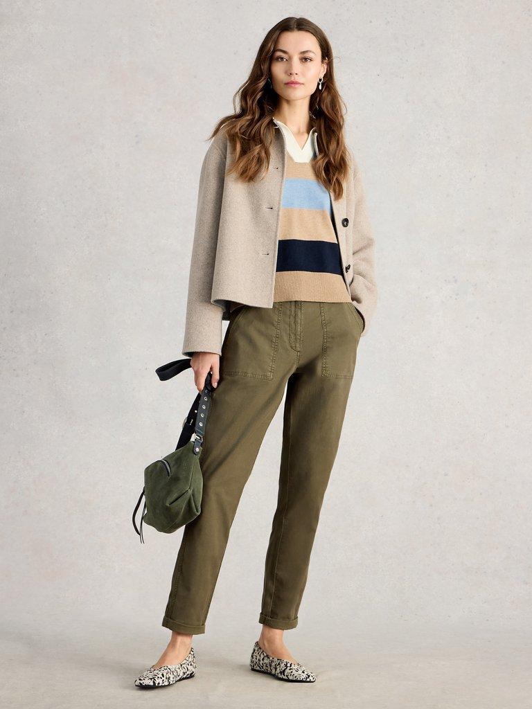 Twister Chino Ankle Length Trouser in KHAKI GRN - MODEL FRONT