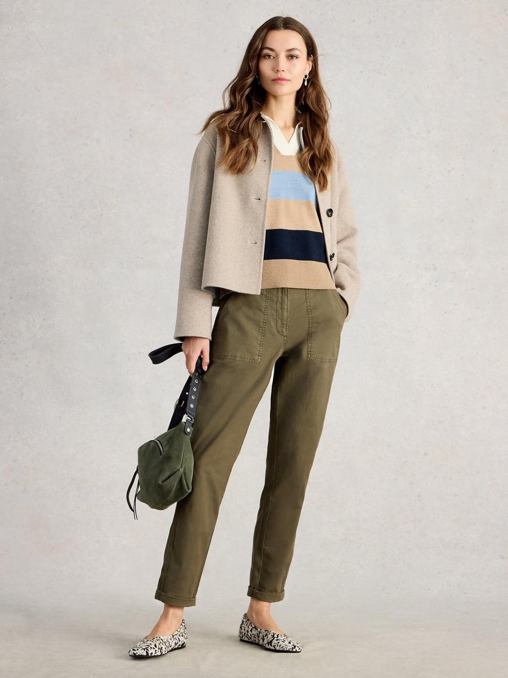 Twister Chino Ankle Length Trouser in KHAKI GRN - MODEL FRONT