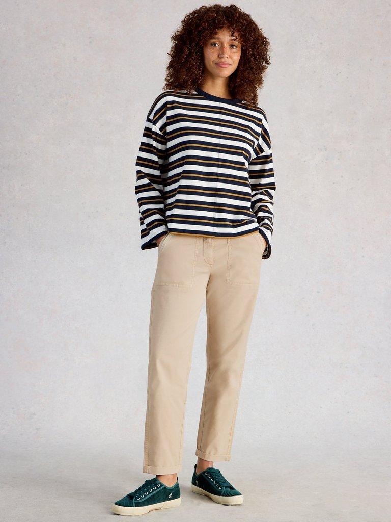 Twister Chino Ankle Length Trouser in LGT NAT - MODEL FRONT