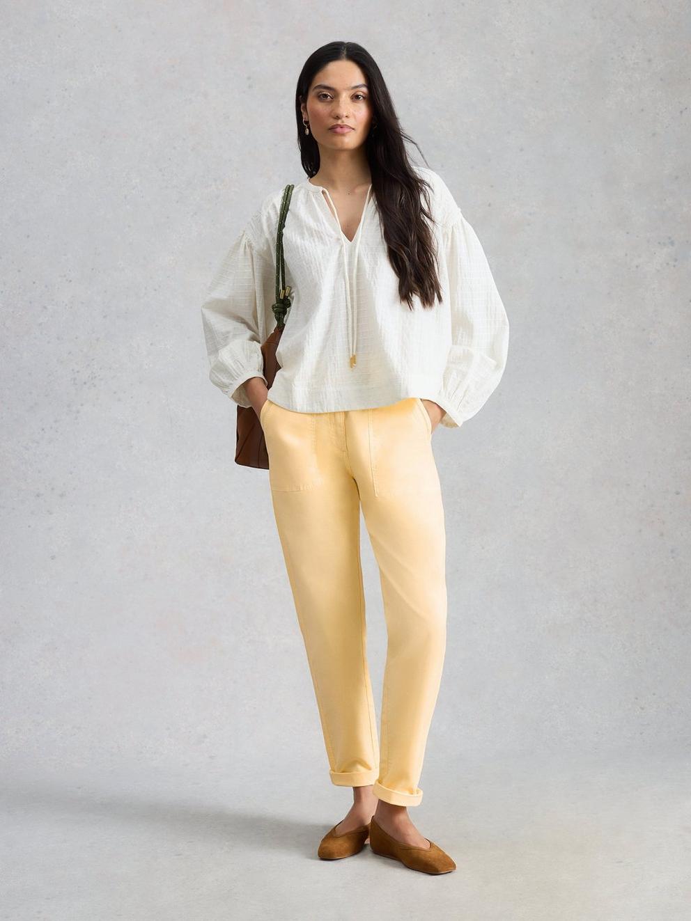 Twister Chino Ankle Length Trouser in MID YELLOW - MODEL FRONT