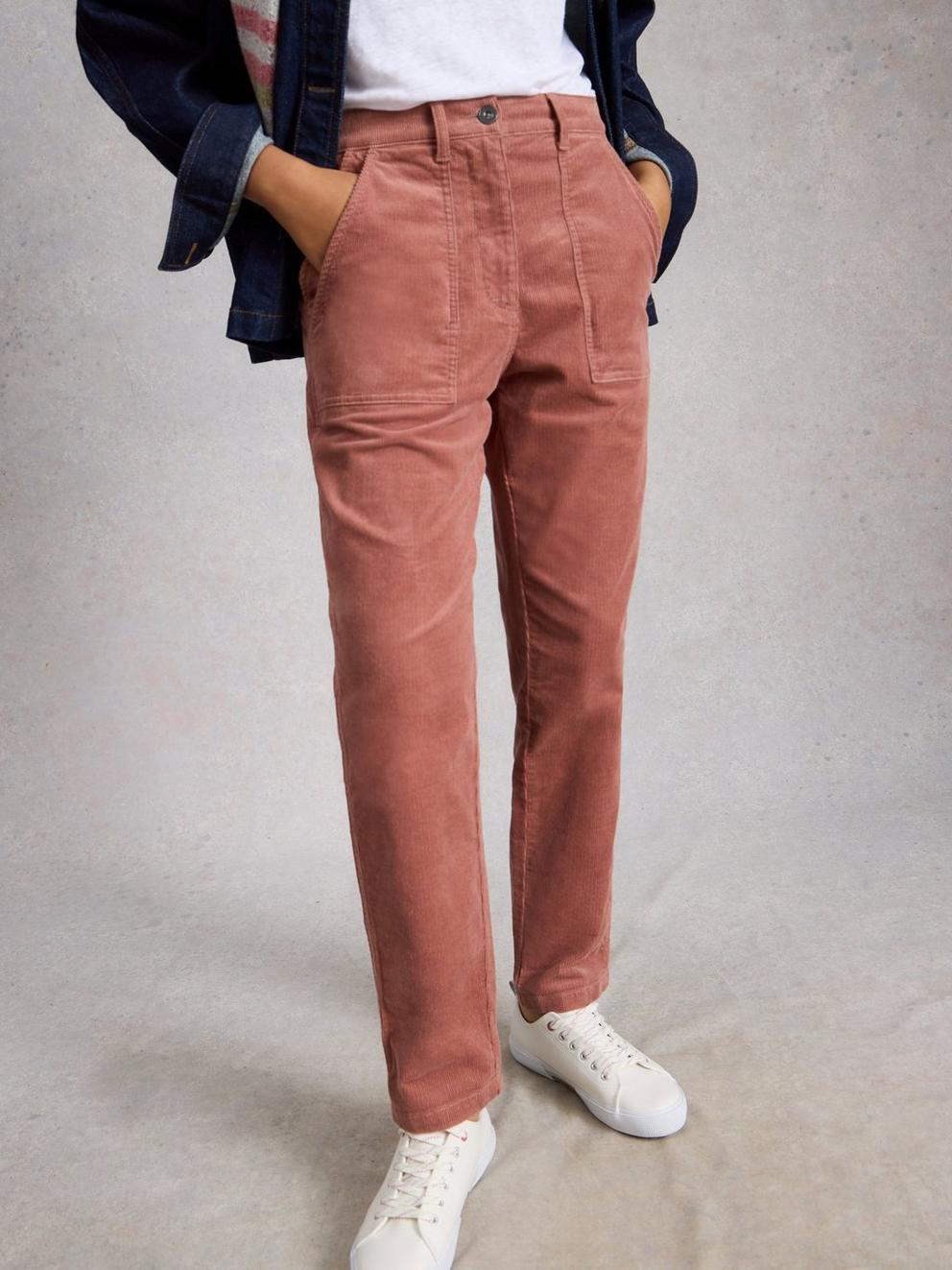Twister Cord Ankle Length Trouser in DUS PINK - MODEL DETAIL