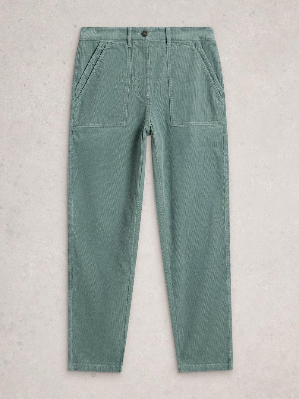 Twister Cord Ankle Length Trouser in MID BLUE - FLAT FRONT