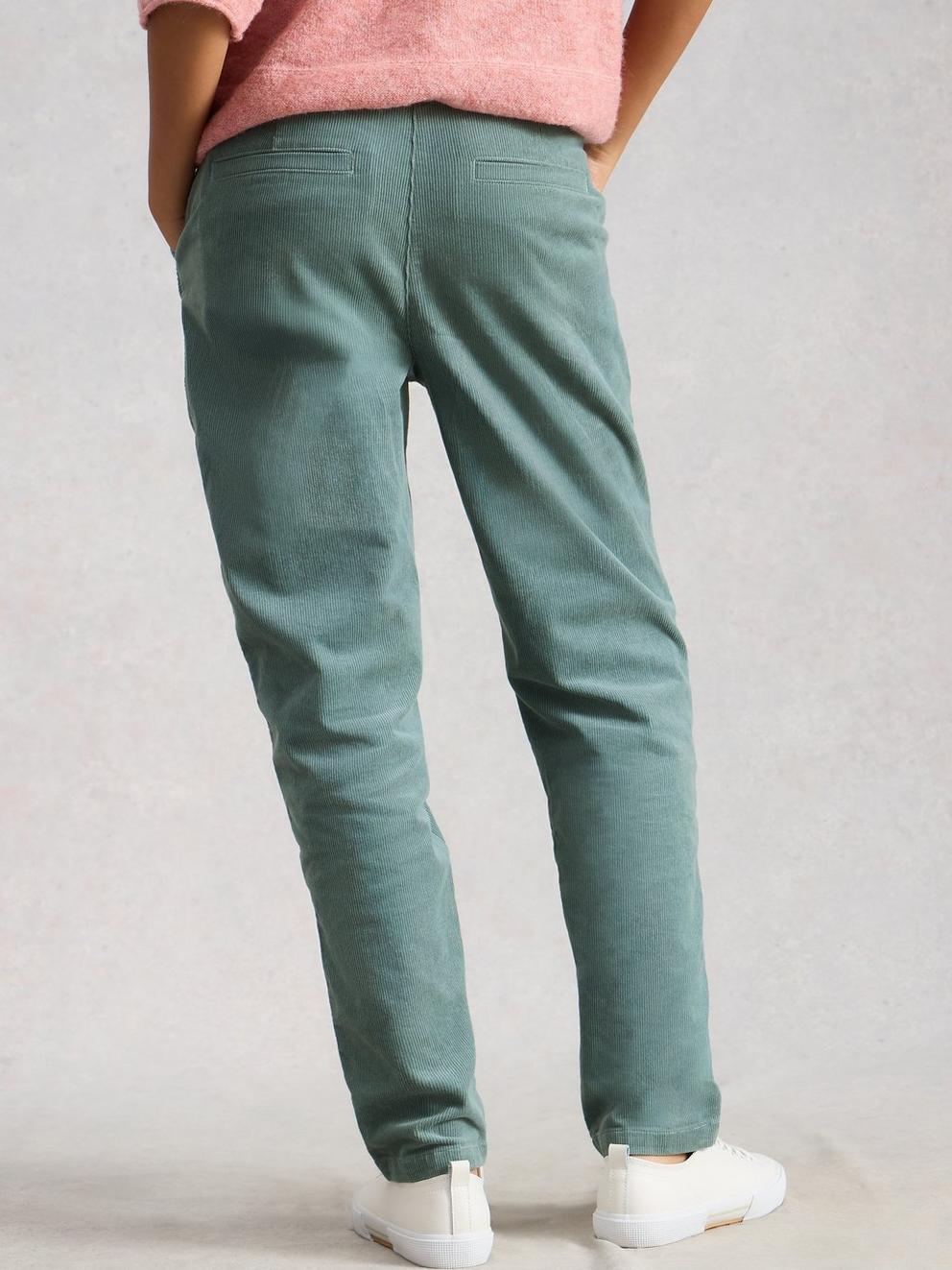 Twister Cord Ankle Length Trouser in MID BLUE - MODEL BACK