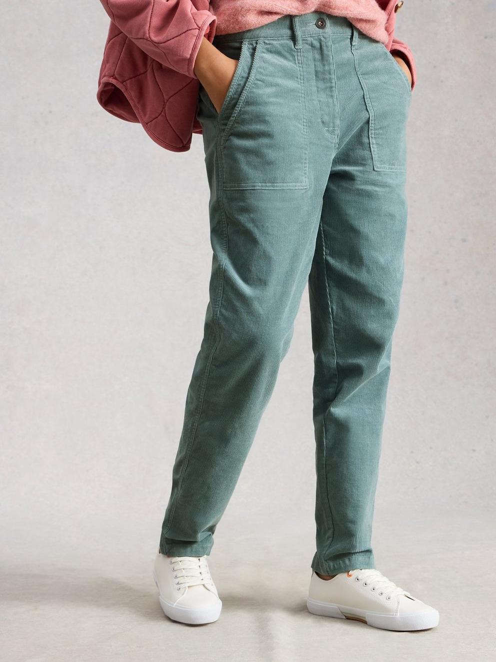 Twister Cord Ankle Length Trouser in MID BLUE - MODEL DETAIL