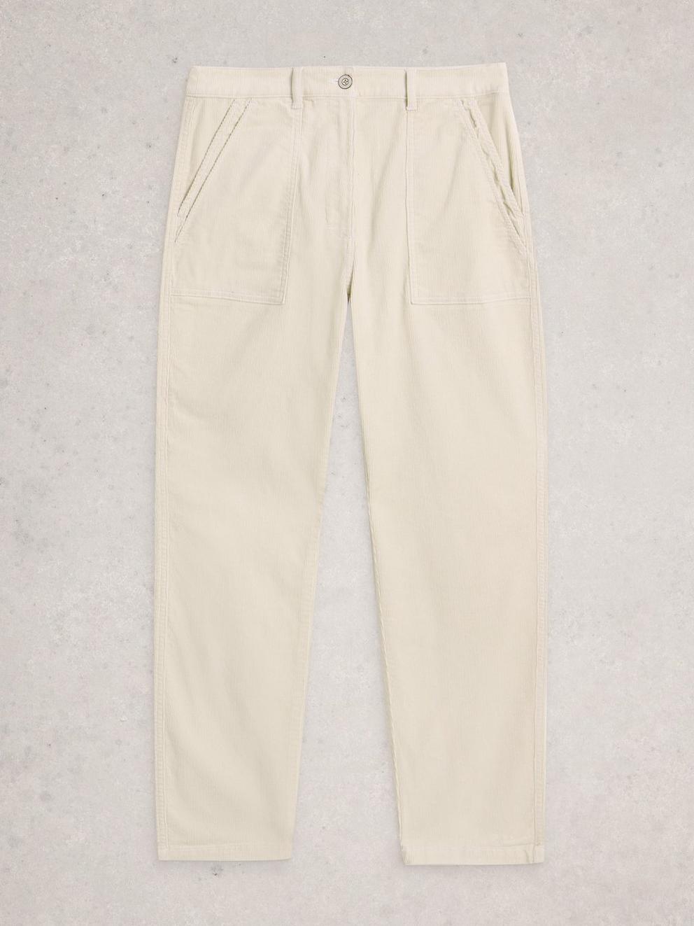Twister Cord Ankle Length Trouser in NAT WHITE - FLAT FRONT