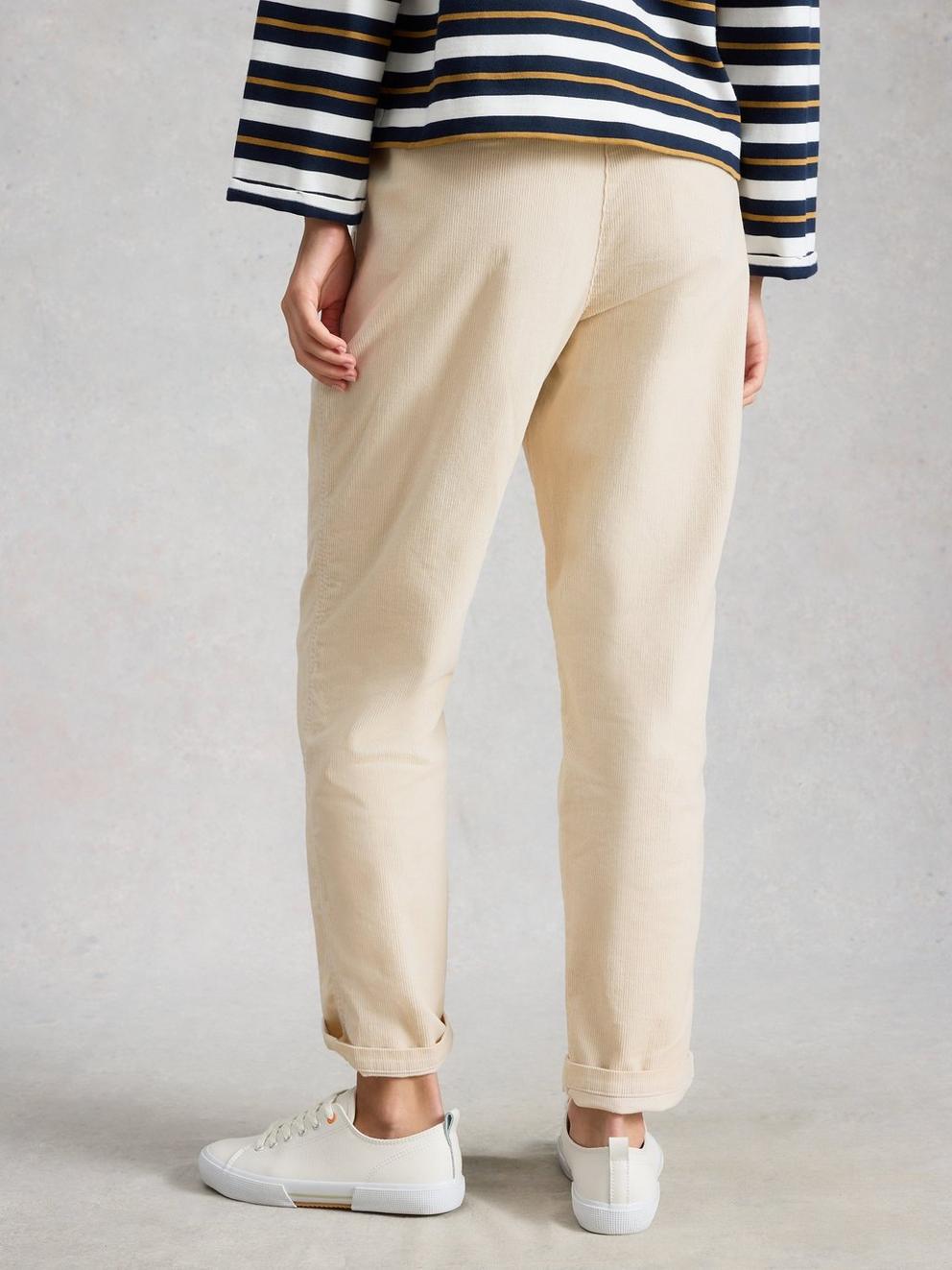 Twister Cord Ankle Length Trouser in NAT WHITE - MODEL BACK
