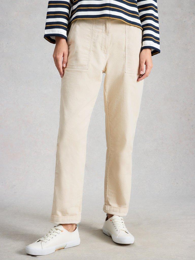 Twister Cord Ankle Length Trouser in NAT WHITE - MODEL DETAIL