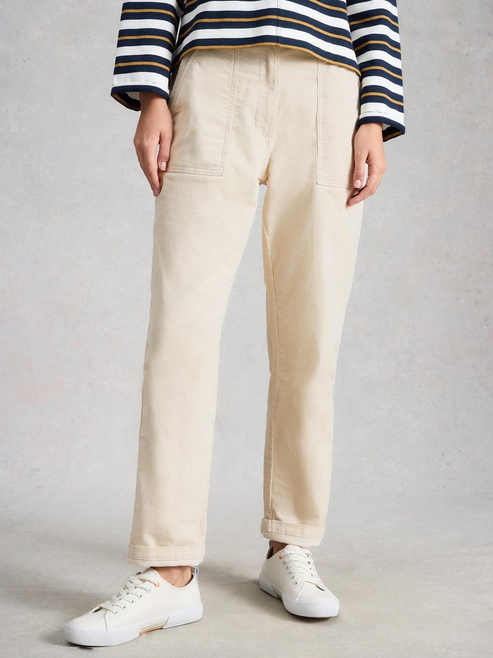 Twister Cord Ankle Length Trouser in NAT WHITE - MODEL DETAIL