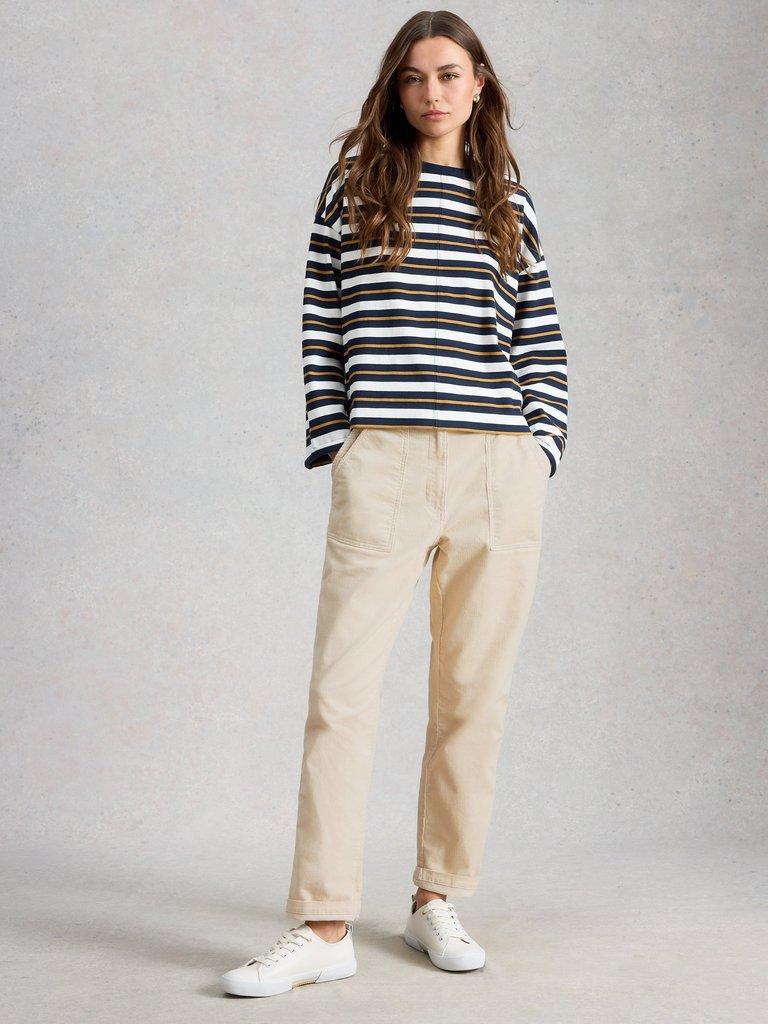 Twister Cord Ankle Length Trouser in NAT WHITE - MODEL FRONT