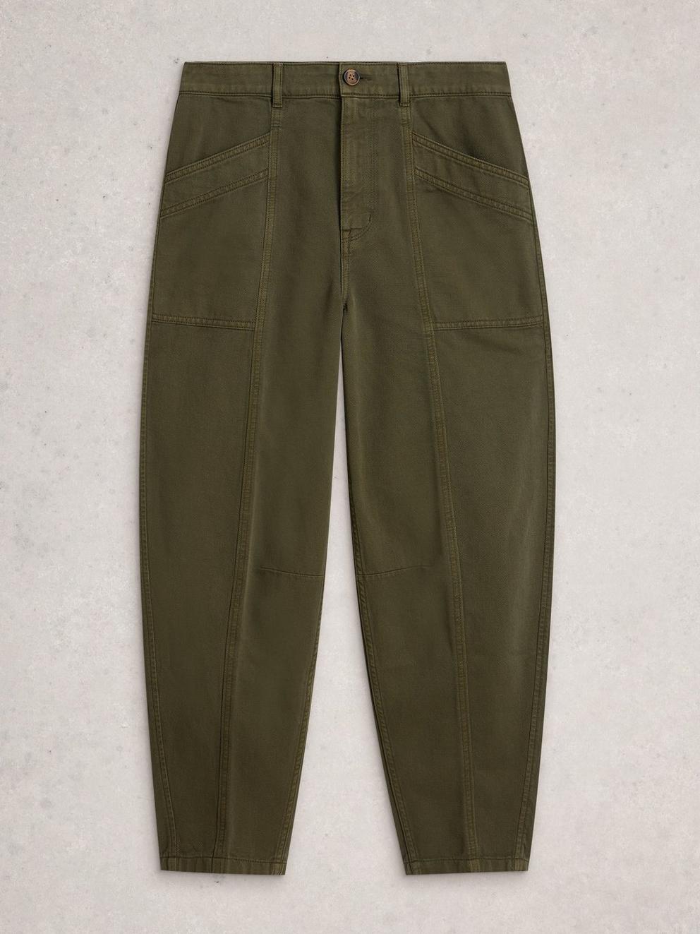 Aubrey Barrel Trouser in KHAKI GRN - FLAT FRONT