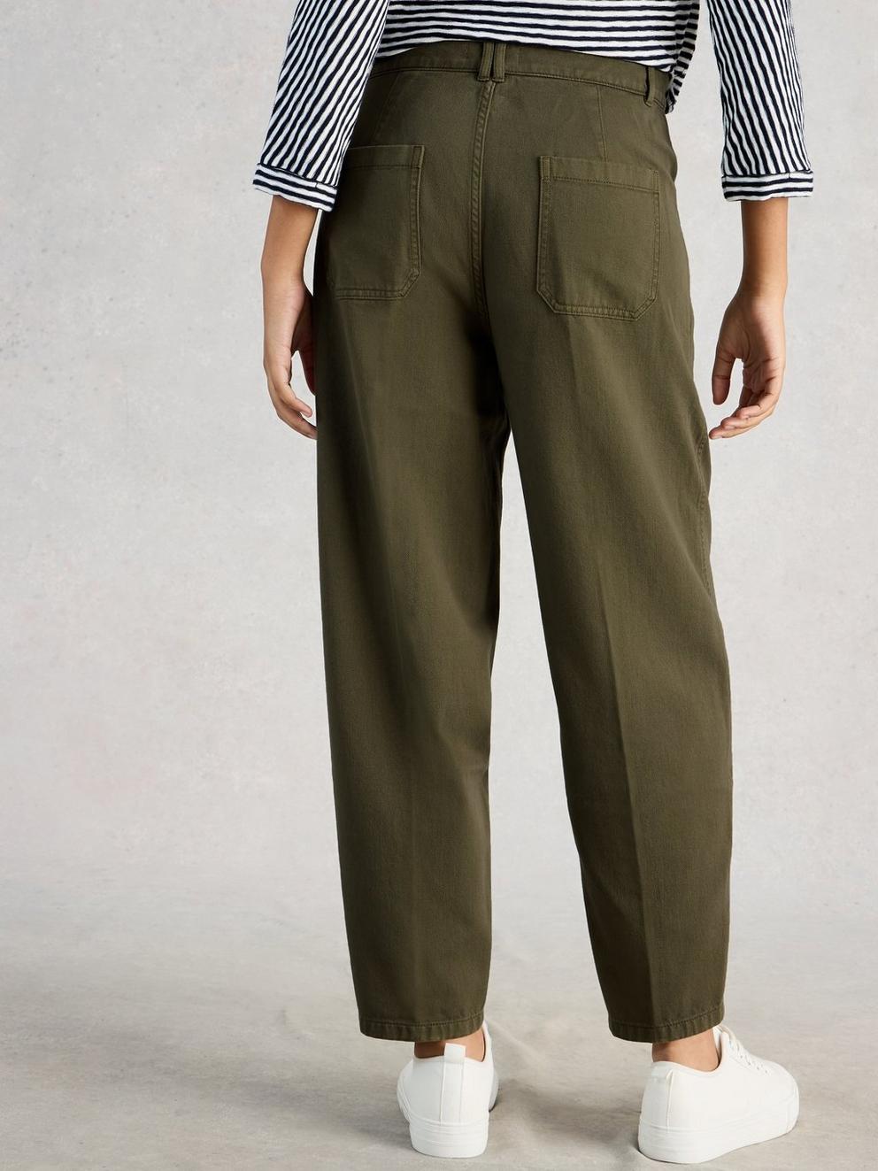 Aubrey Barrel Trouser in KHAKI GRN - MODEL BACK