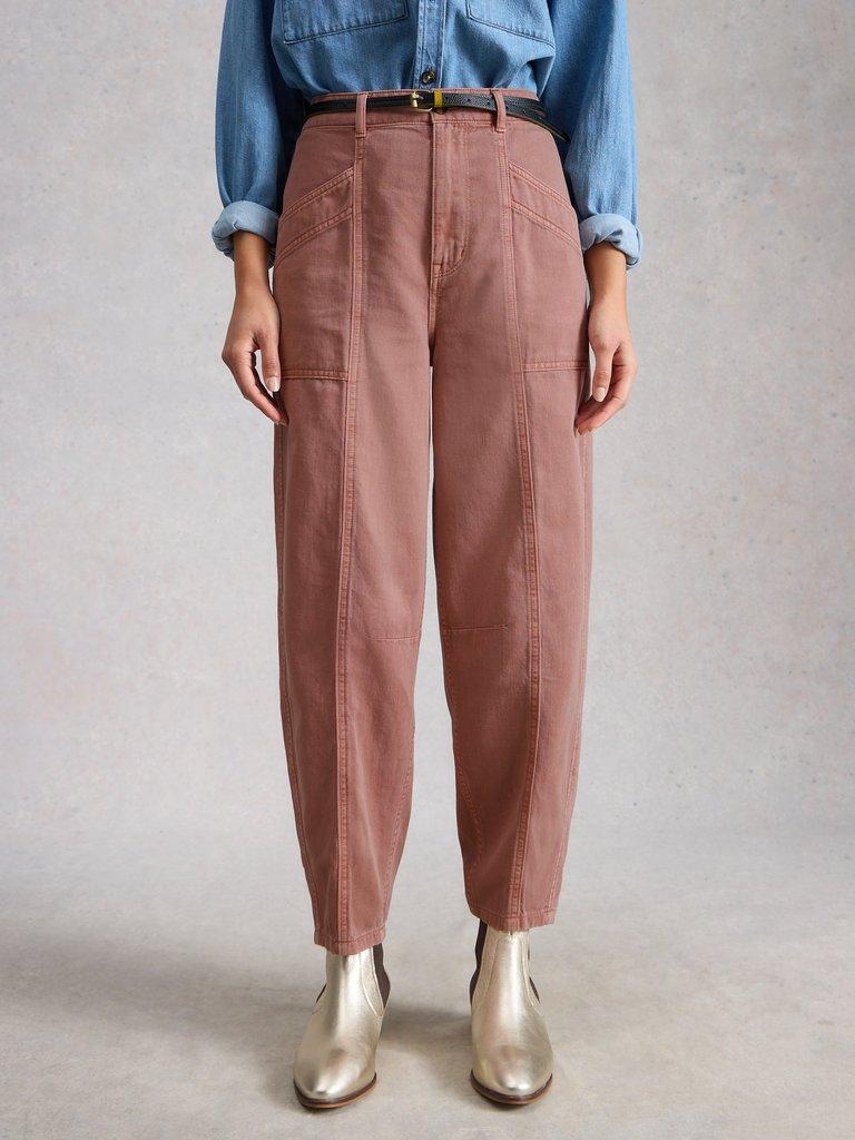 Aubrey Barrel Trouser in MID PINK - MODEL DETAIL