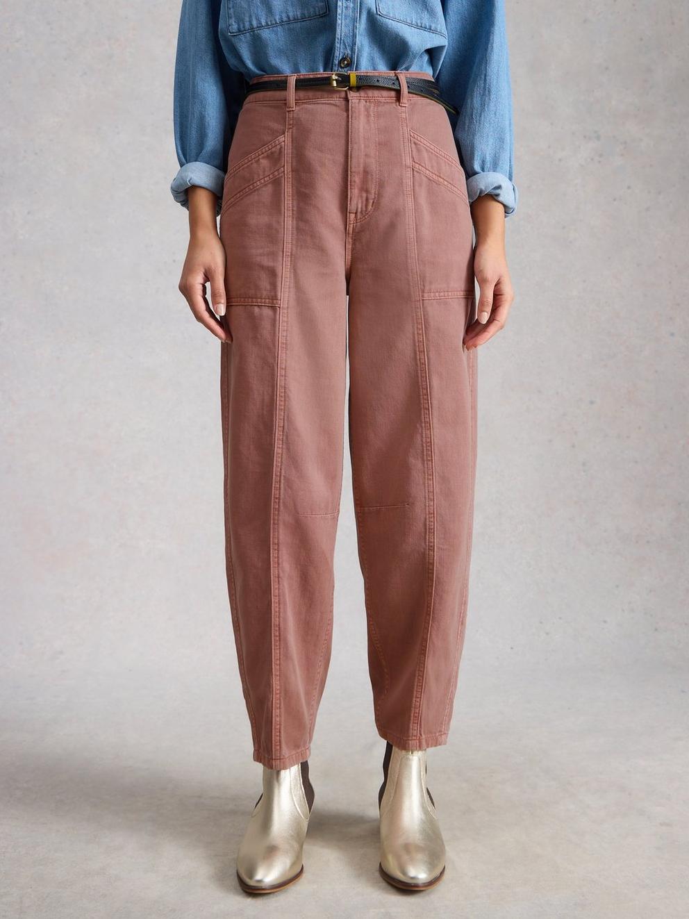 Aubrey Barrel Trouser in MID PINK - MODEL DETAIL