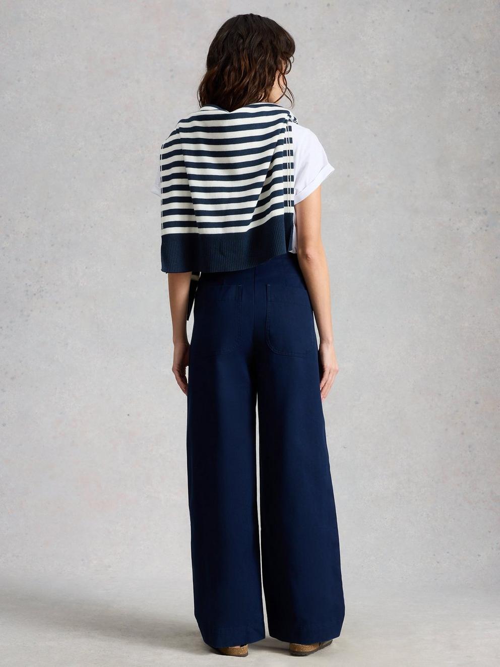 Clara Wide Leg Trouser in DARK NAVY - MODEL BACK