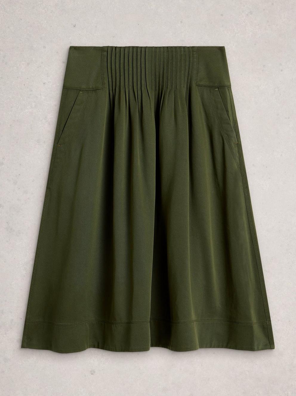 Charlotte Versatile Midi Skirt in KHAKI GRN - FLAT FRONT