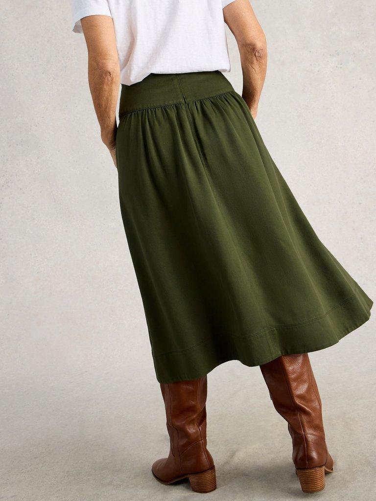 Charlotte Versatile Midi Skirt in KHAKI GRN - MODEL BACK