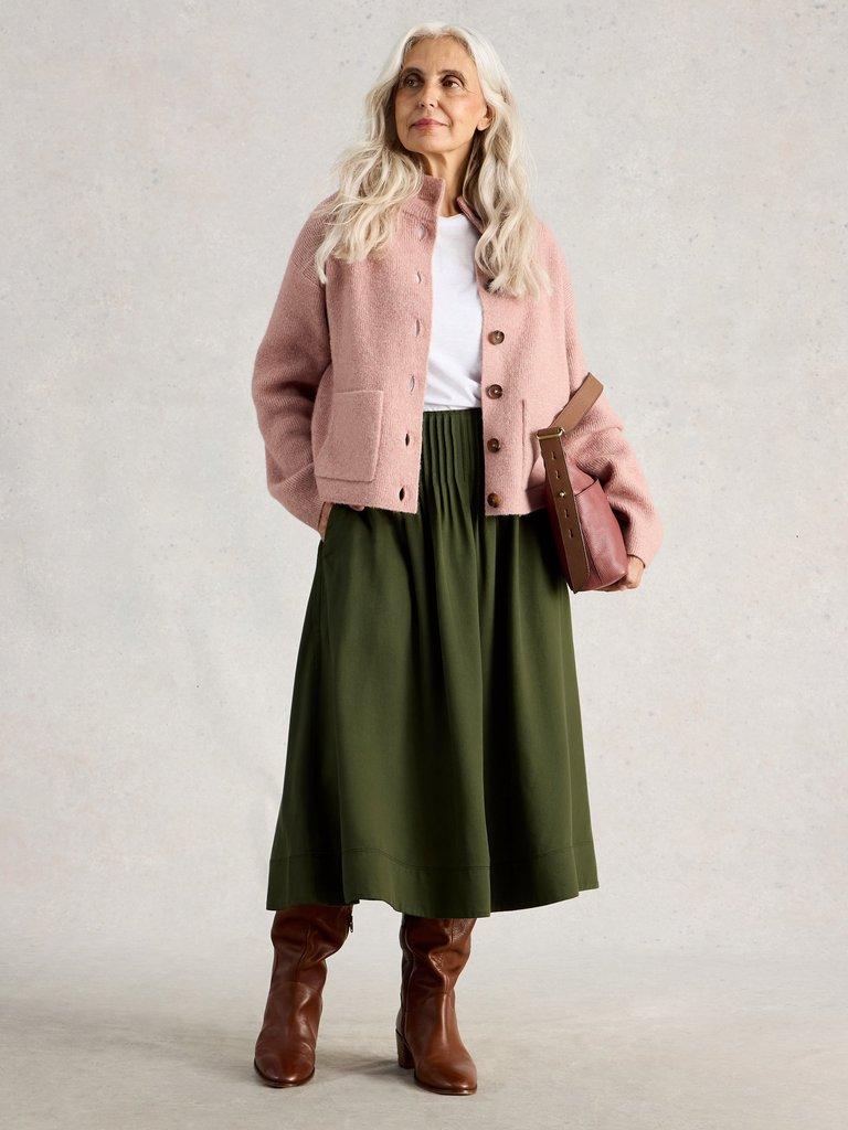 Charlotte Versatile Midi Skirt in KHAKI GRN - MODEL FRONT