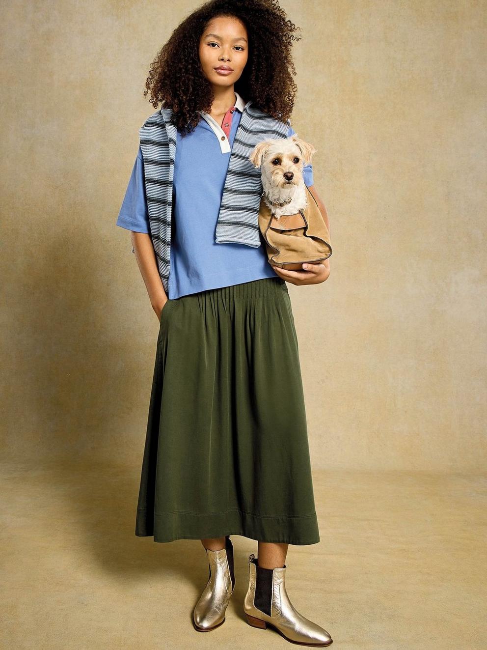 Charlotte Versatile Midi Skirt in KHAKI GRN - MIXED