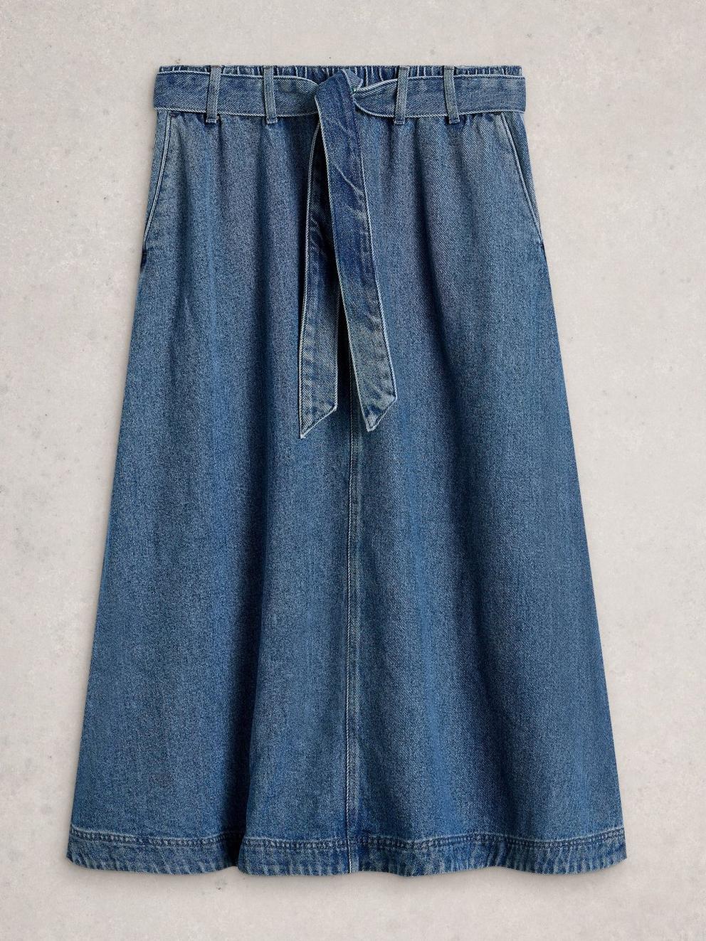 Lexi Denim Midi Skirt in MID DENIM - FLAT FRONT