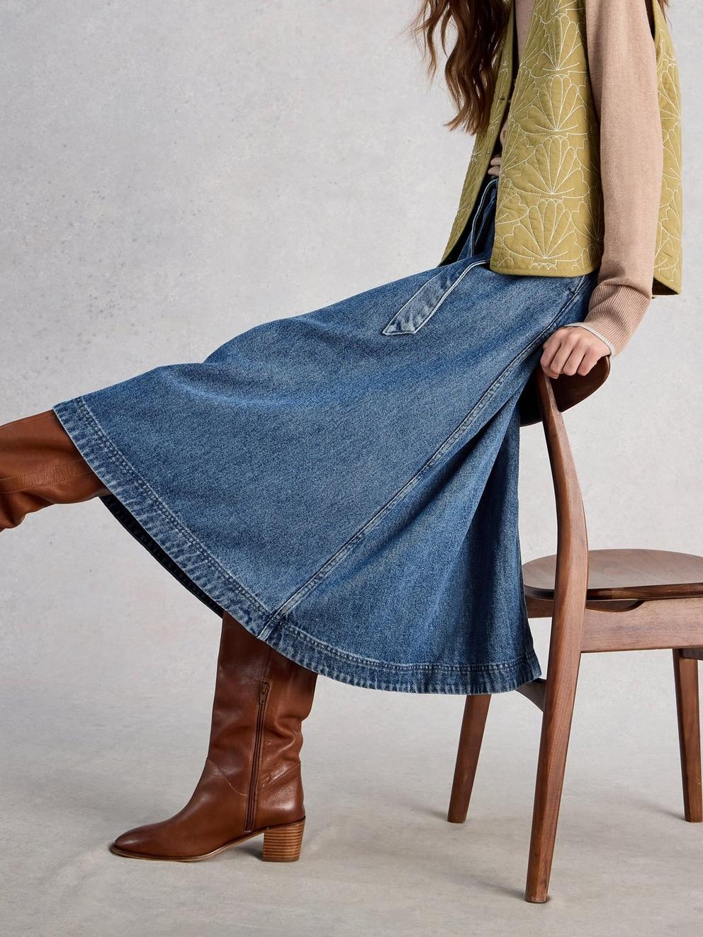 Lexi Denim Midi Skirt in MID DENIM - LIFESTYLE