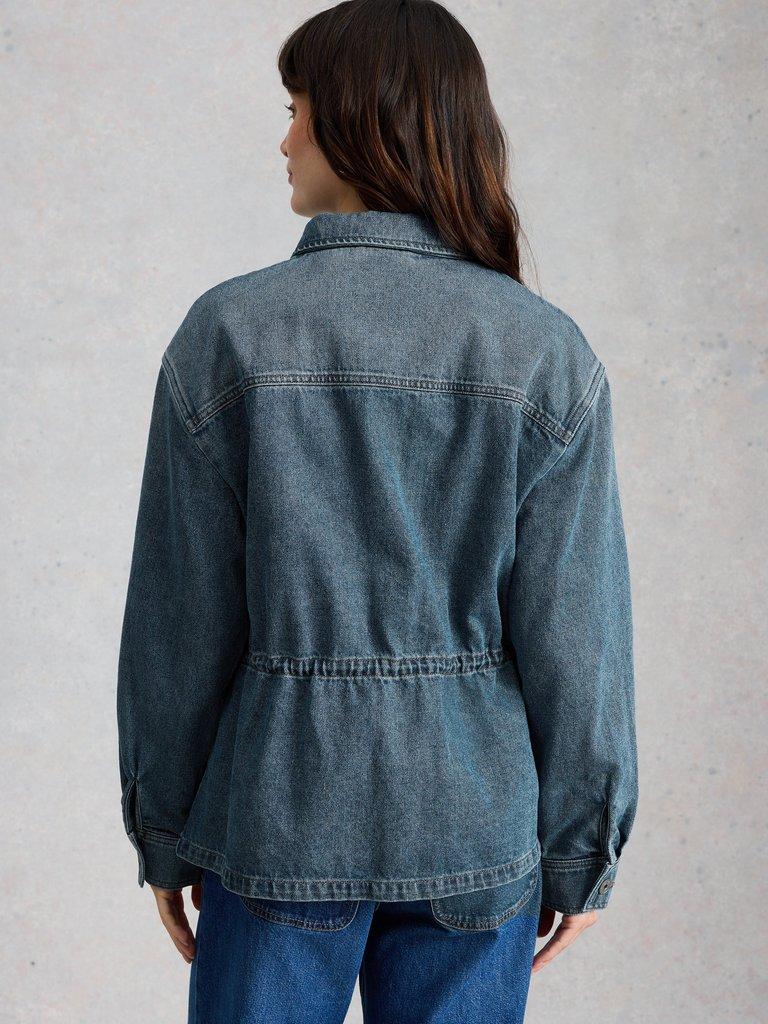 Luna Denim Jacket in MID DENIM - MODEL BACK