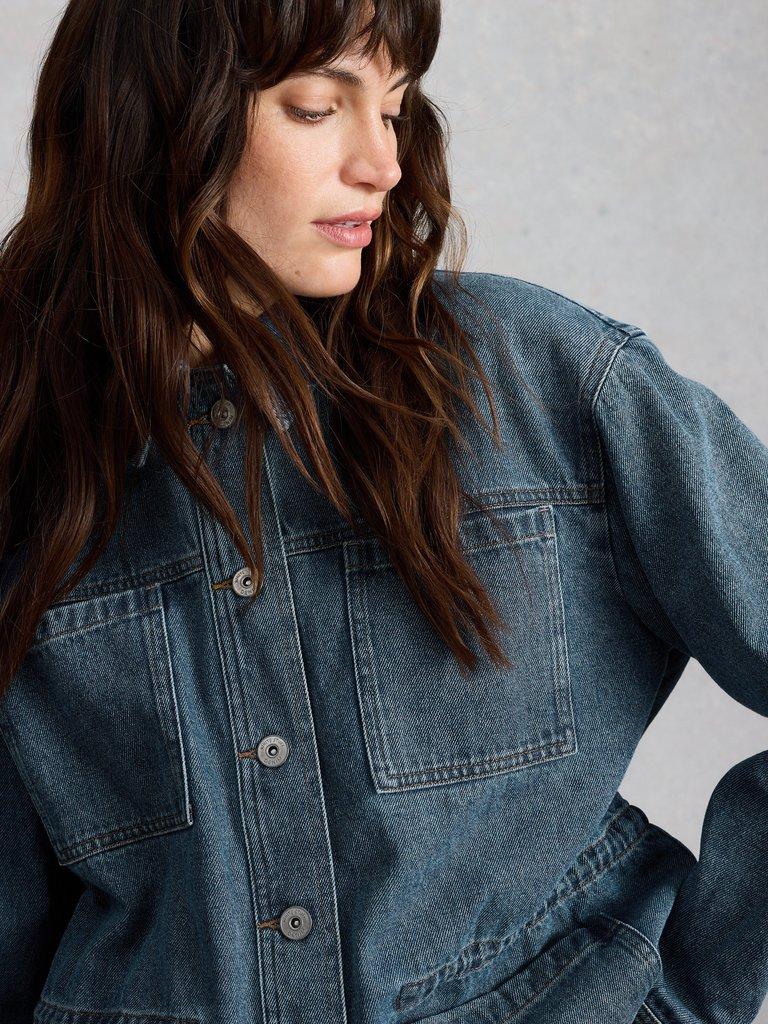 Luna Denim Jacket in MID DENIM - MODEL DETAIL