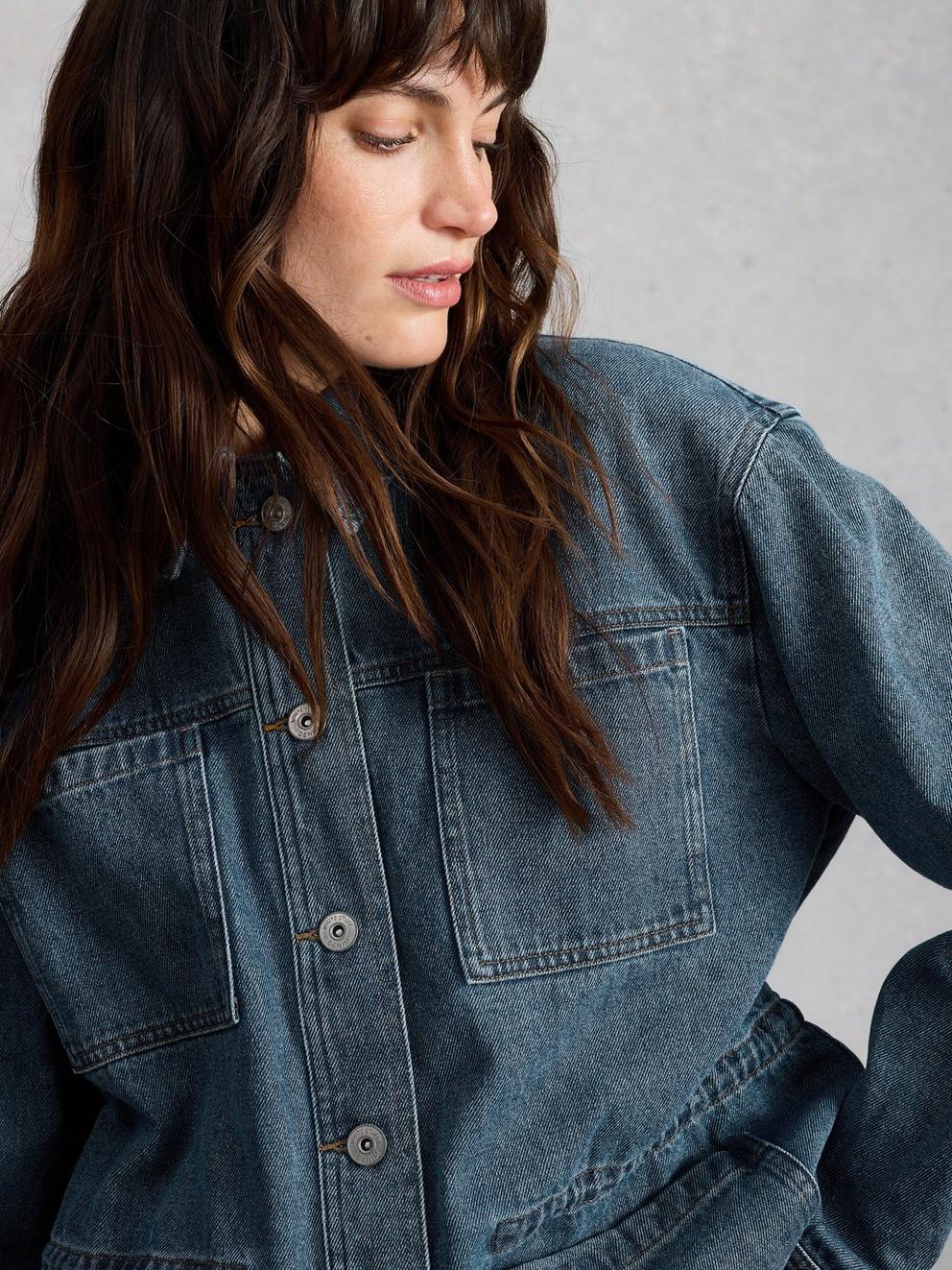 Luna Denim Jacket in MID DENIM - MODEL DETAIL