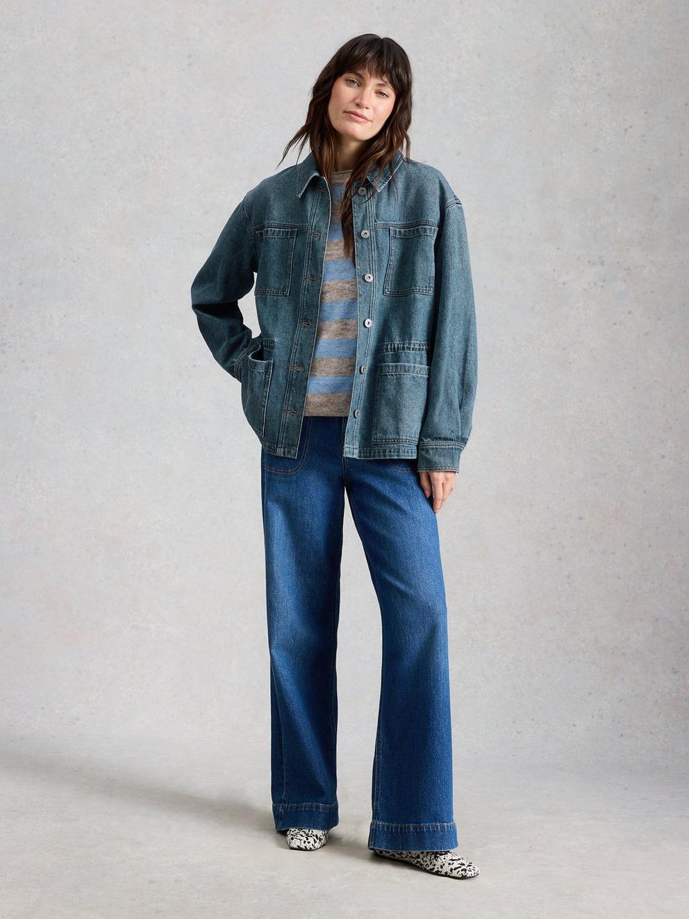 Luna Denim Jacket in MID DENIM - MODEL FRONT