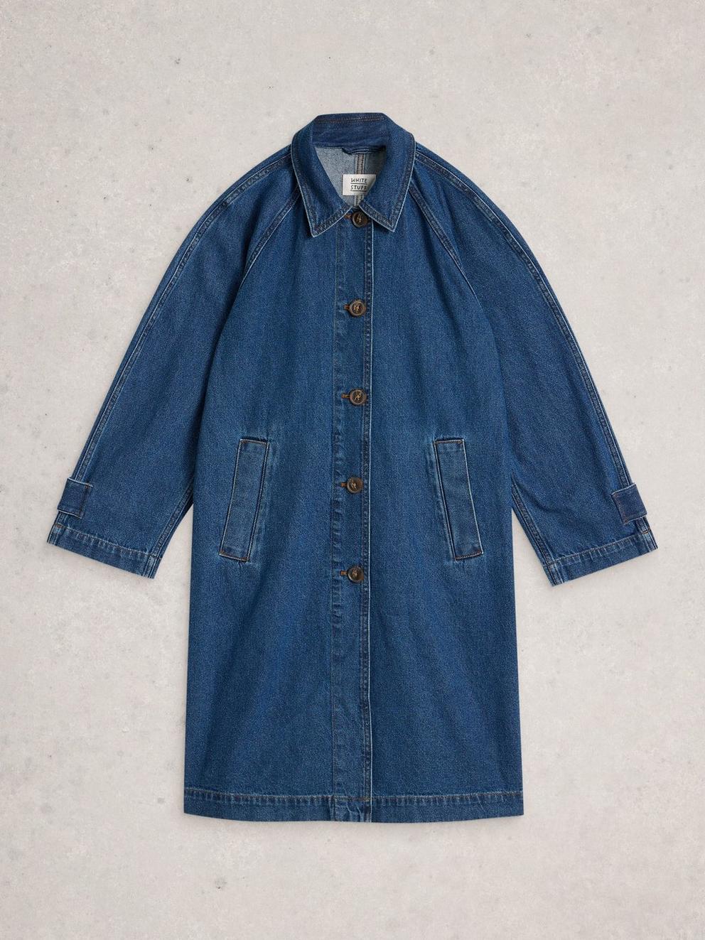 Oakleigh Collared Denim Coat in MID DENIM - FLAT FRONT