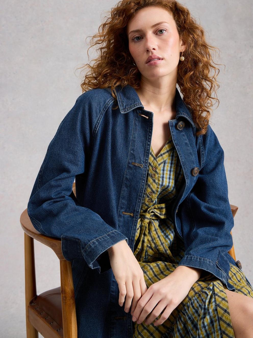Oakleigh Collared Denim Coat in MID DENIM - LIFESTYLE