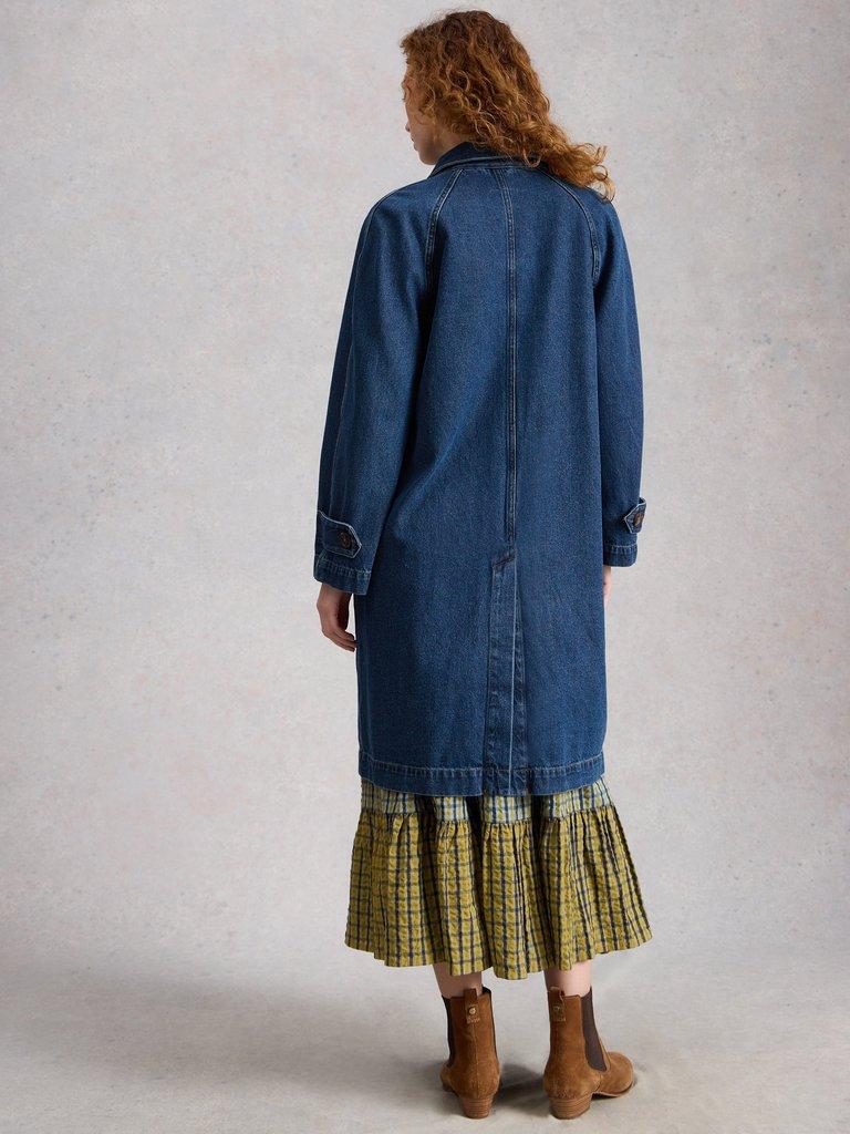Oakleigh Collared Denim Coat in MID DENIM - MODEL BACK