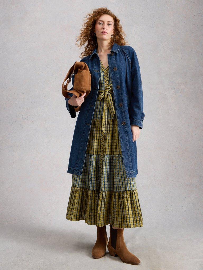 Oakleigh Collared Denim Coat in MID DENIM - MODEL FRONT