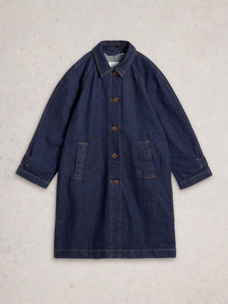 Oakleigh Denim Long Sleeve Coat in DK DENIM - FLAT FRONT
